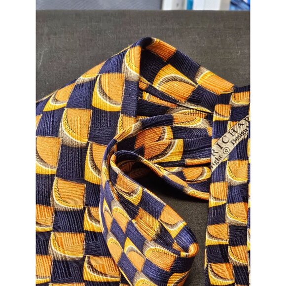 Vintage Handcrafted J.Z. Richards Silk Tie Nordstrom Blue & Orange Geometric Des - Picture 12 of 13